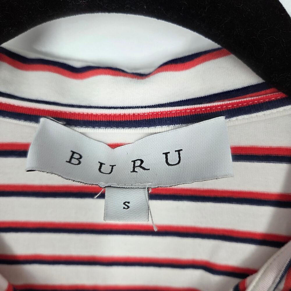 BURU women SZ S Red Blue White Striped Cotton 3/4 Sleeve Career Casual Dress - Picture 3 of 7